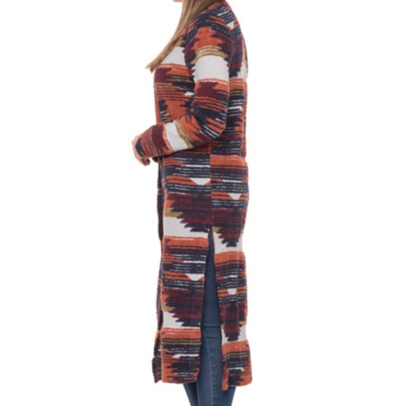 Lucky Brand | Aztec Printed Open Front Duster Cardigan - Picture 2 of 11